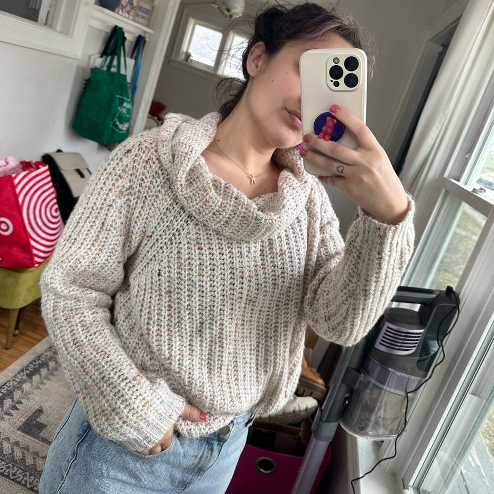 Moon & Madison Speckled Knit Cowl Neck Sweater